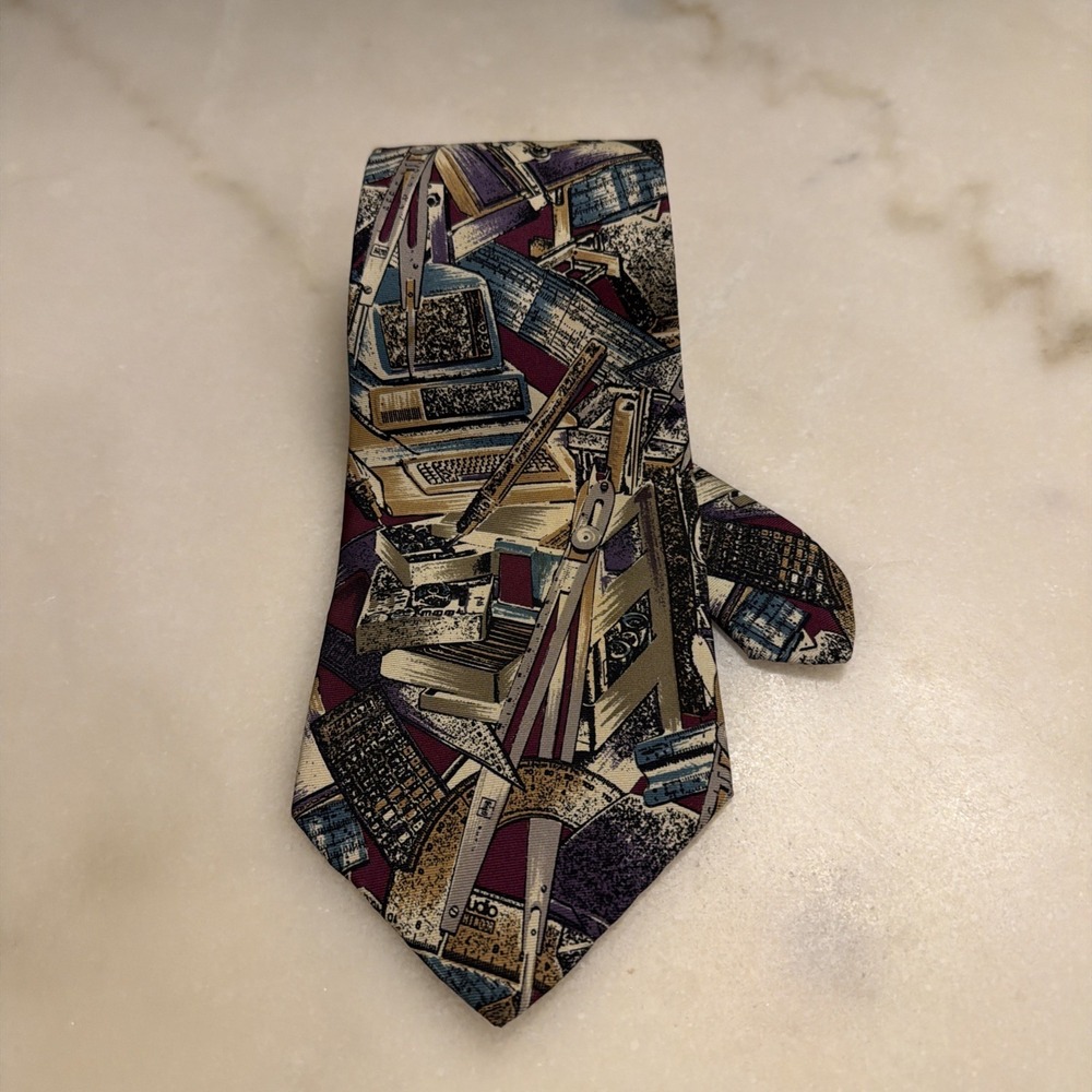 Vintage Rohde Royce Men's Novelty Necktie Computer Science Engineer Architect